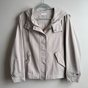 LOFT Hooded Beige Cropped Swing Trench Coat Size Large